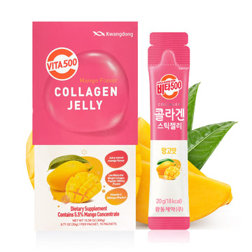 KWANGDONG Vita500 Mango Collagen Peptides Korean Jelly Stick with Vitamin C | Marine Collagen for Hair, Skin, Nails, Beauty, Joi