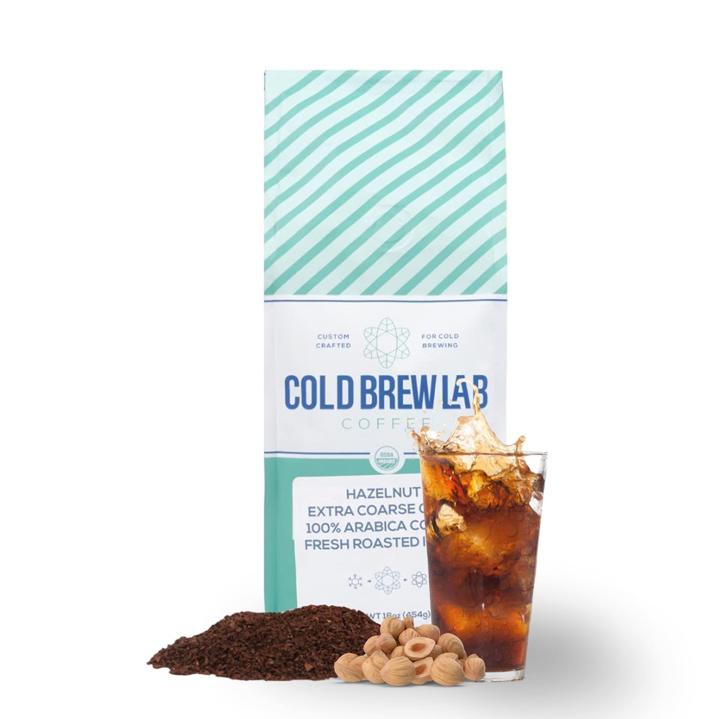 Cold Brew Organic Coarse Ground Flavored Coffee  Hazelnut Flavor  Dark Roast  Colombian Supremo  Coarse Grind For Cold Brew & French Press 1 Lb