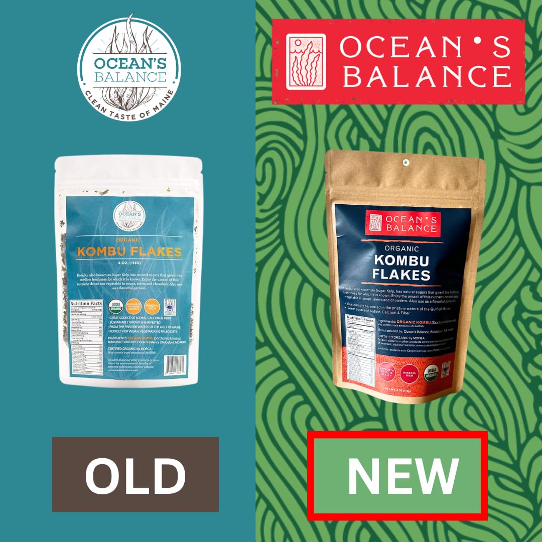 Oceans Balance Organic Kombu Flakes - Gluten Free, 4oz Bag - Perfect for Keto, Paleo, Vegetarian, Vegan Diets