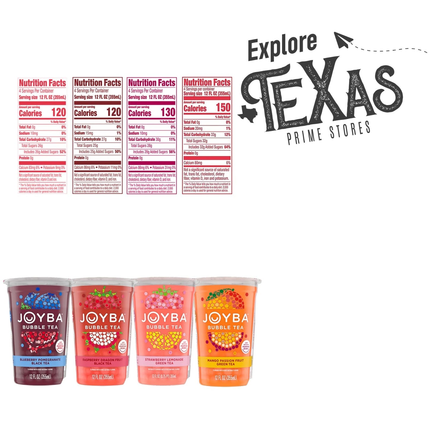 Joyba Collection 16-Pack Bubble Green Tea Cups 12 Fl Oz With Delicious Natural Fruit Flavored Popping Boba + 1 Freebie By Unique