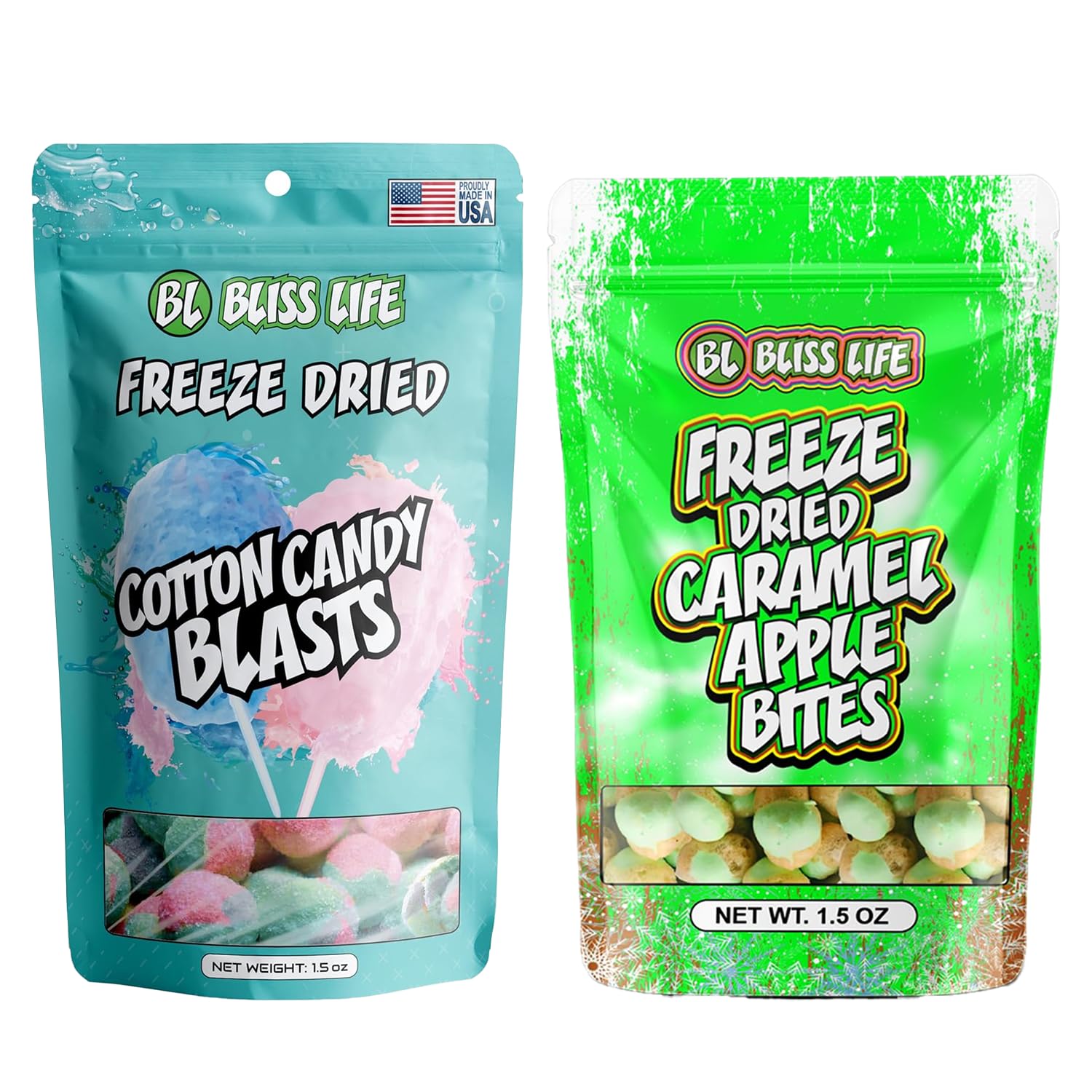Bliss Life Freeze Dried Caramel Apple & Cotton Candy Bundle, Fun Snacks for Kids, 1.5oz, Whimsical Treats