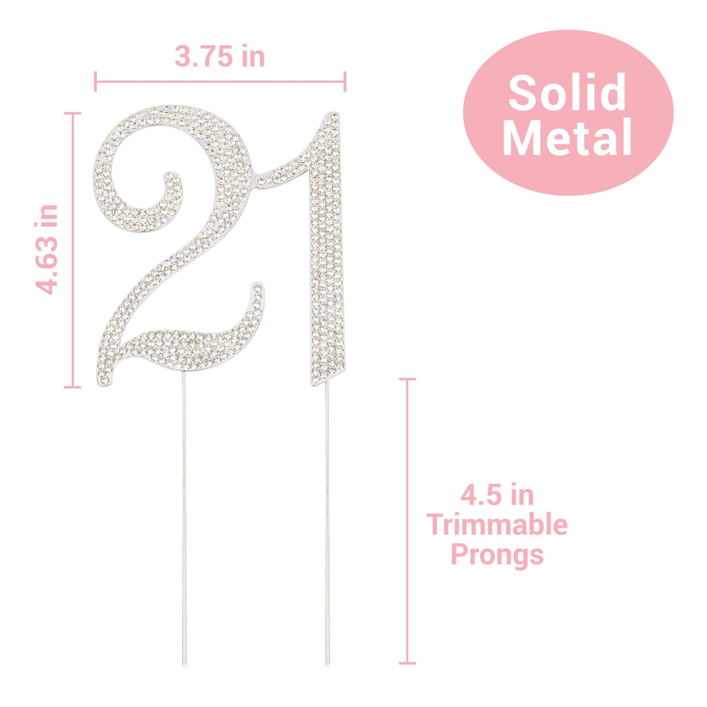 Crystal Creations 21 Cake Topper - Premium Silver Metal with Sparkly Rhinestones - 1 Count