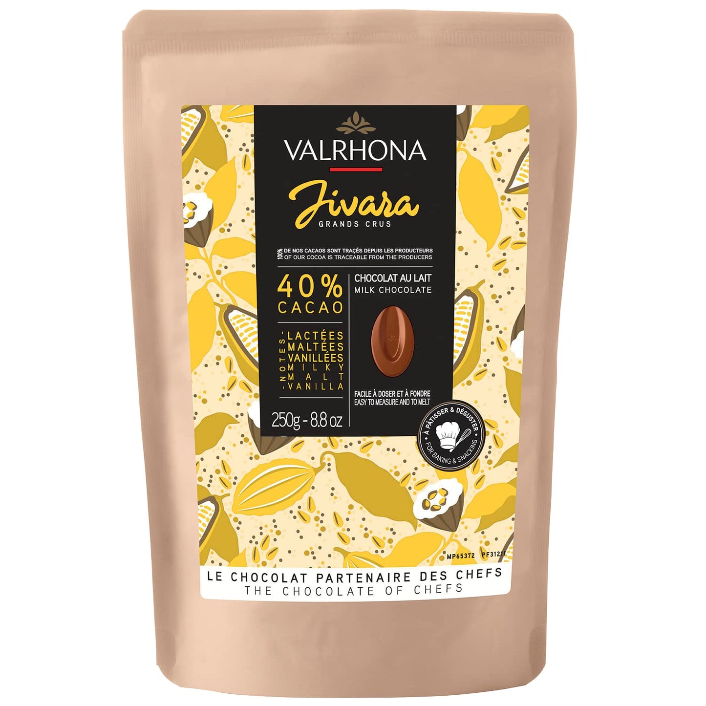 Valrhona Premium French Baking Creamy Milk Chocolate Discs (Feves). JIVARA 40% Cacao. Easy Melt and Tempering. Hints of Vanilla