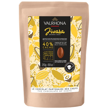 Valrhona Premium French Baking Creamy Milk Chocolate Discs (Feves). JIVARA 40% Cacao. Easy Melt and Tempering. Hints of Vanilla