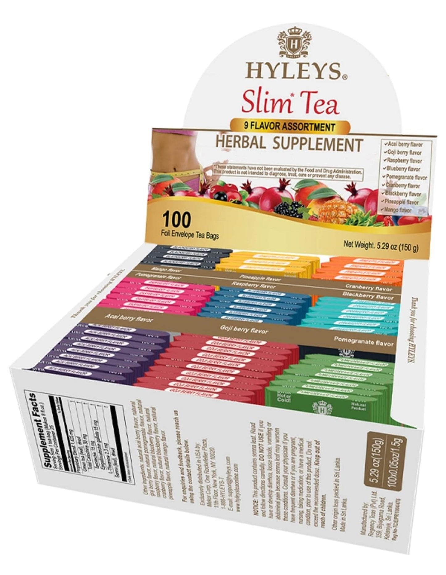 HYLEYS Slim Tea Assorted 9 Flavor Assortment 100 Count Herbal dietary product