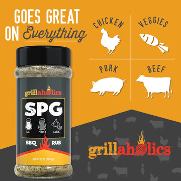 Grillaholics Salt Pepper Garlic Seasoning - All Purpose BBQ Rub - 12 Ounce