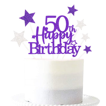 Glittery 50Th Happy Birthday Cake Topper With Star,Personalised 50 Birthday Cake Toppers Party Decorations Party Supplies For Me