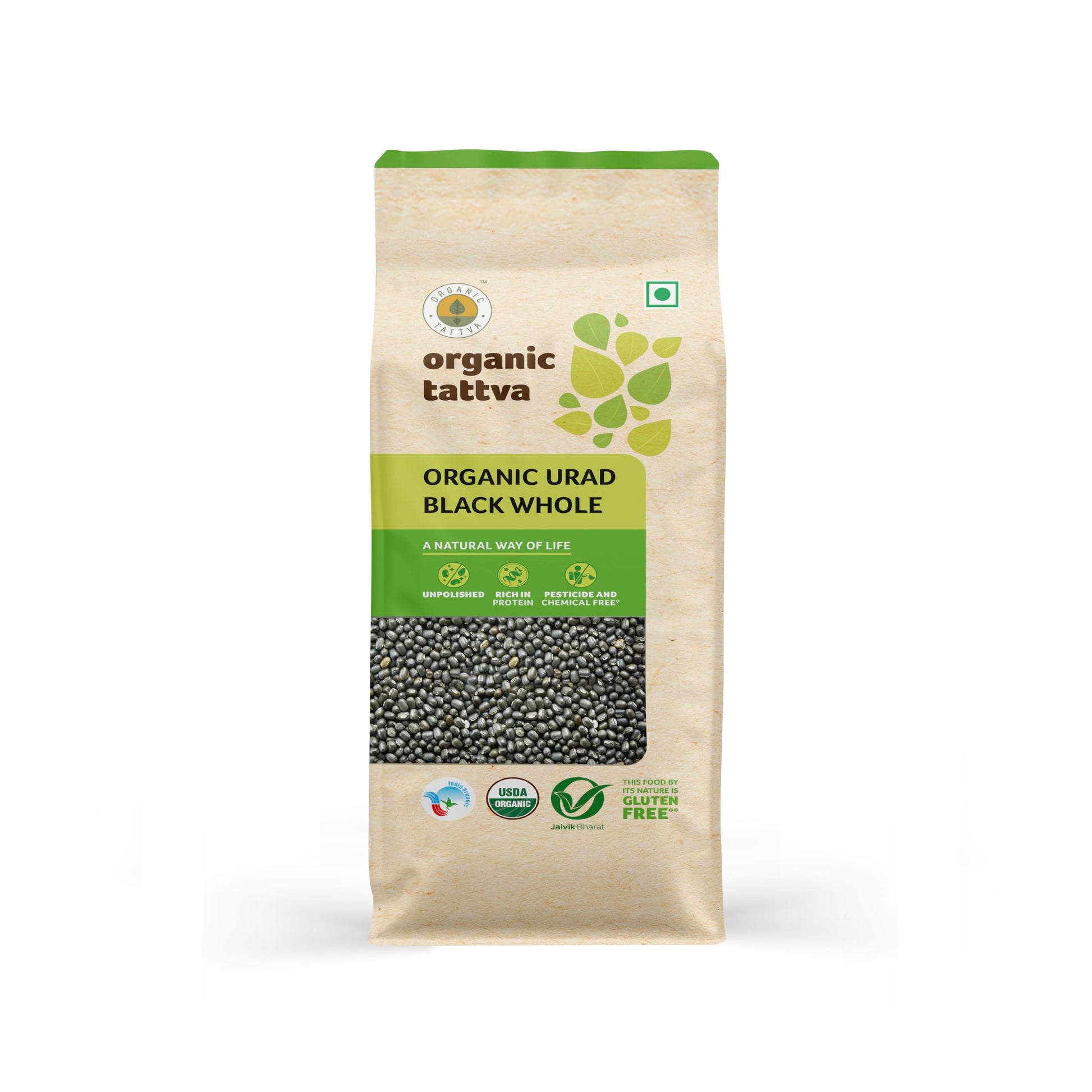 Organic Tattva, Organic Unpolished Urad Dal Black Whole, 500g