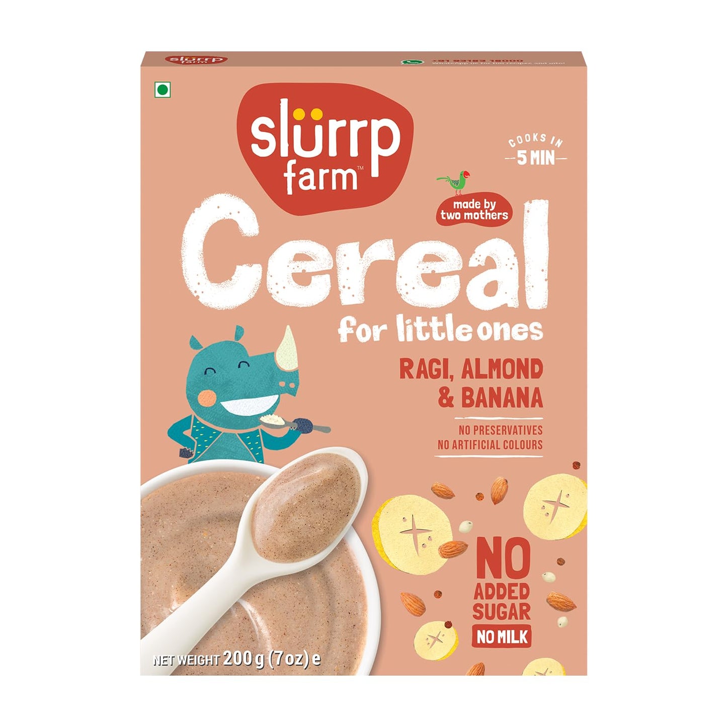 Slurrp Farm No Sugar, No Salt Ragi, Almond And Banana Cereal | 100% Sprouted Ragi | Healthy Cereal | No Milk | No Preservatives,