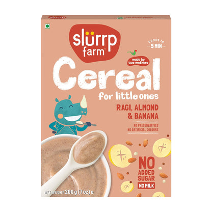 Slurrp Farm No Sugar, No Salt Ragi, Almond And Banana Cereal | 100% Sprouted Ragi | Healthy Cereal | No Milk | No Preservatives,