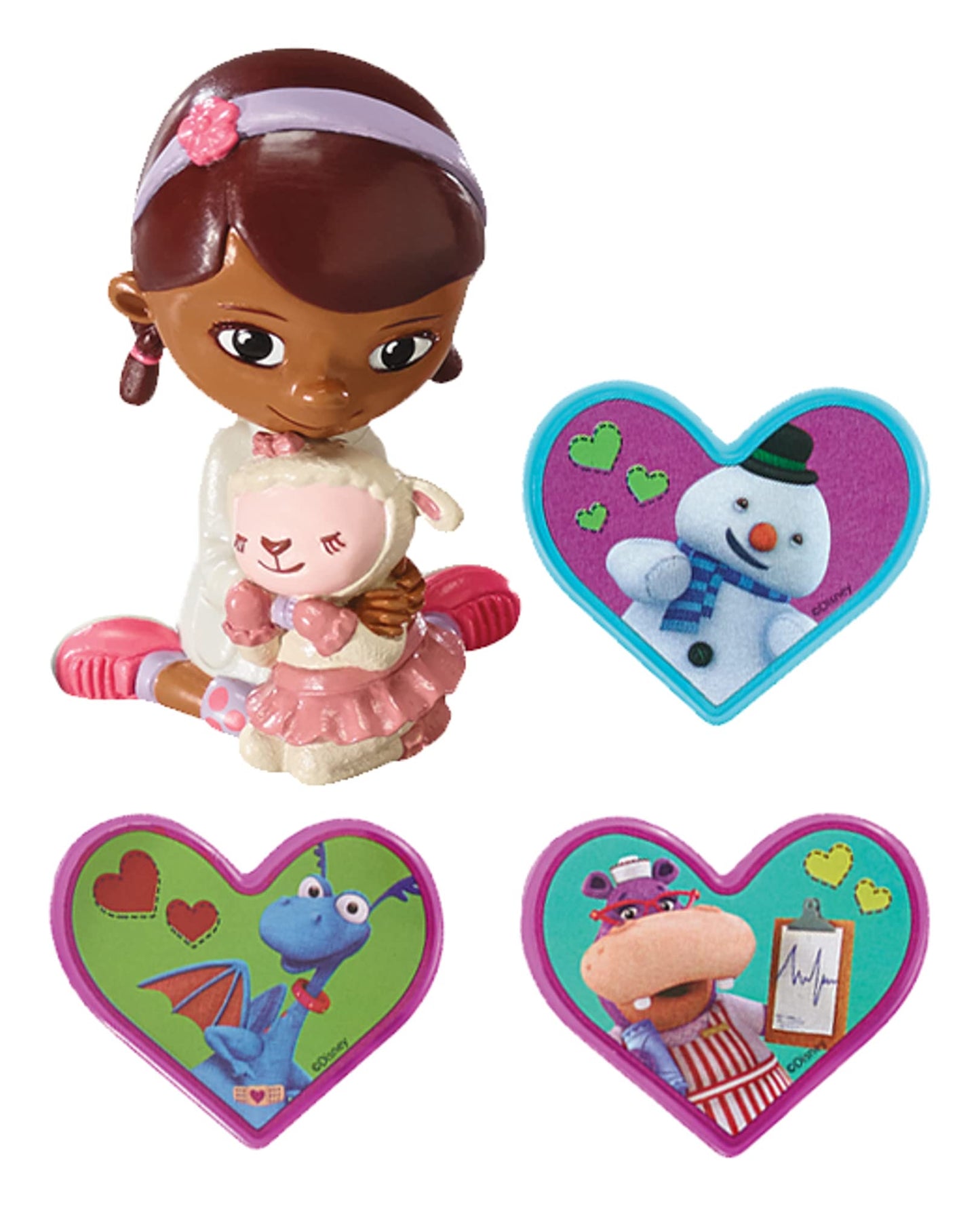 Decoset Doc Mcstuffins Doc & Lambie Cake Toppers, 4-Piece Set With Doc And Lambie Figurines, Sharable Rings, Create Awesome Part