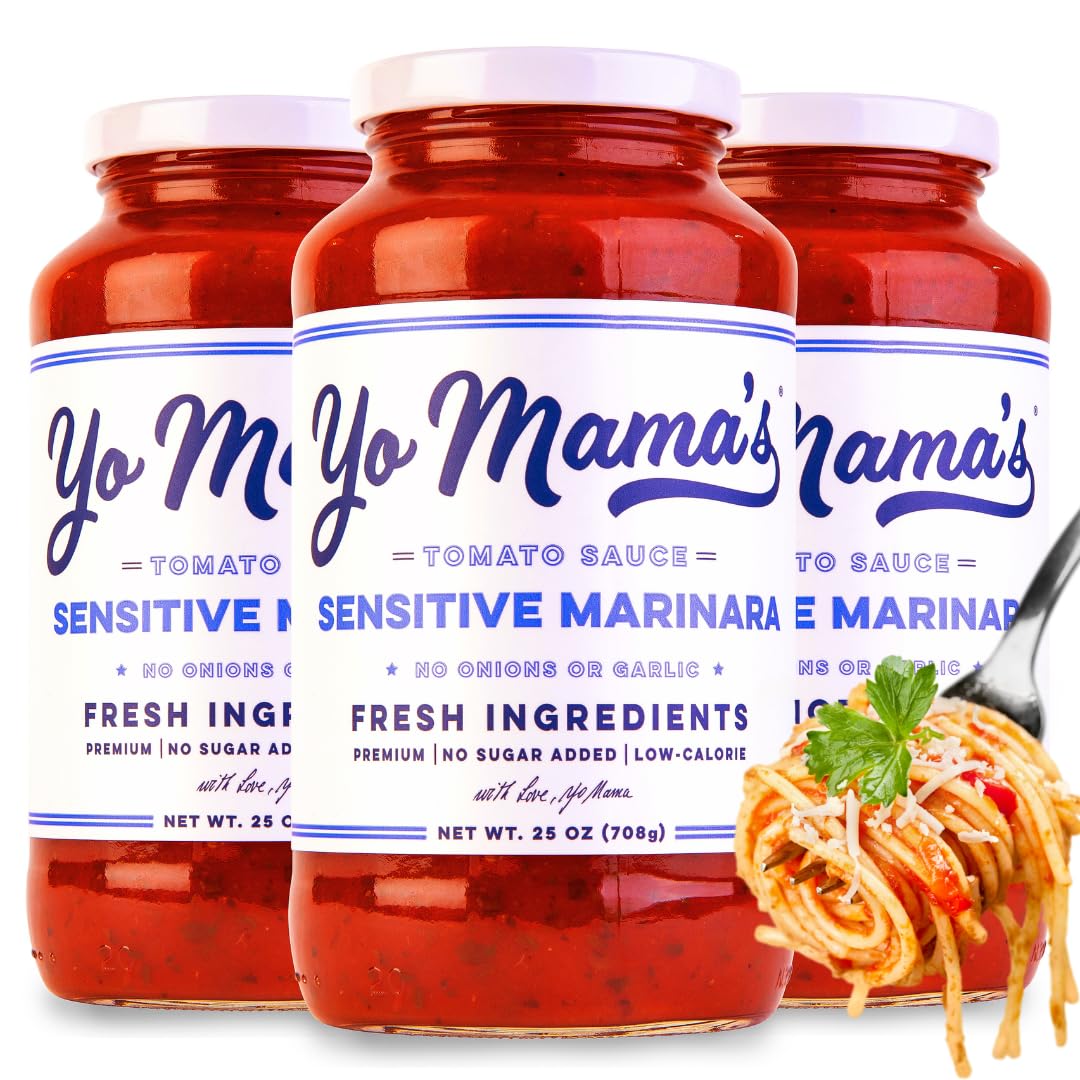 Yo Mamas Foods Sensitive Marinara Pasta Sauce, No Sugar Added, Low Carb, Gluten Free, 3 Pack (25 oz each)