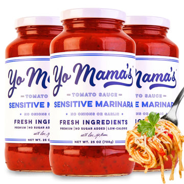 Yo Mamas Foods Sensitive Marinara Pasta Sauce, No Sugar Added, Low Carb, Gluten Free, 3 Pack (25 oz each)