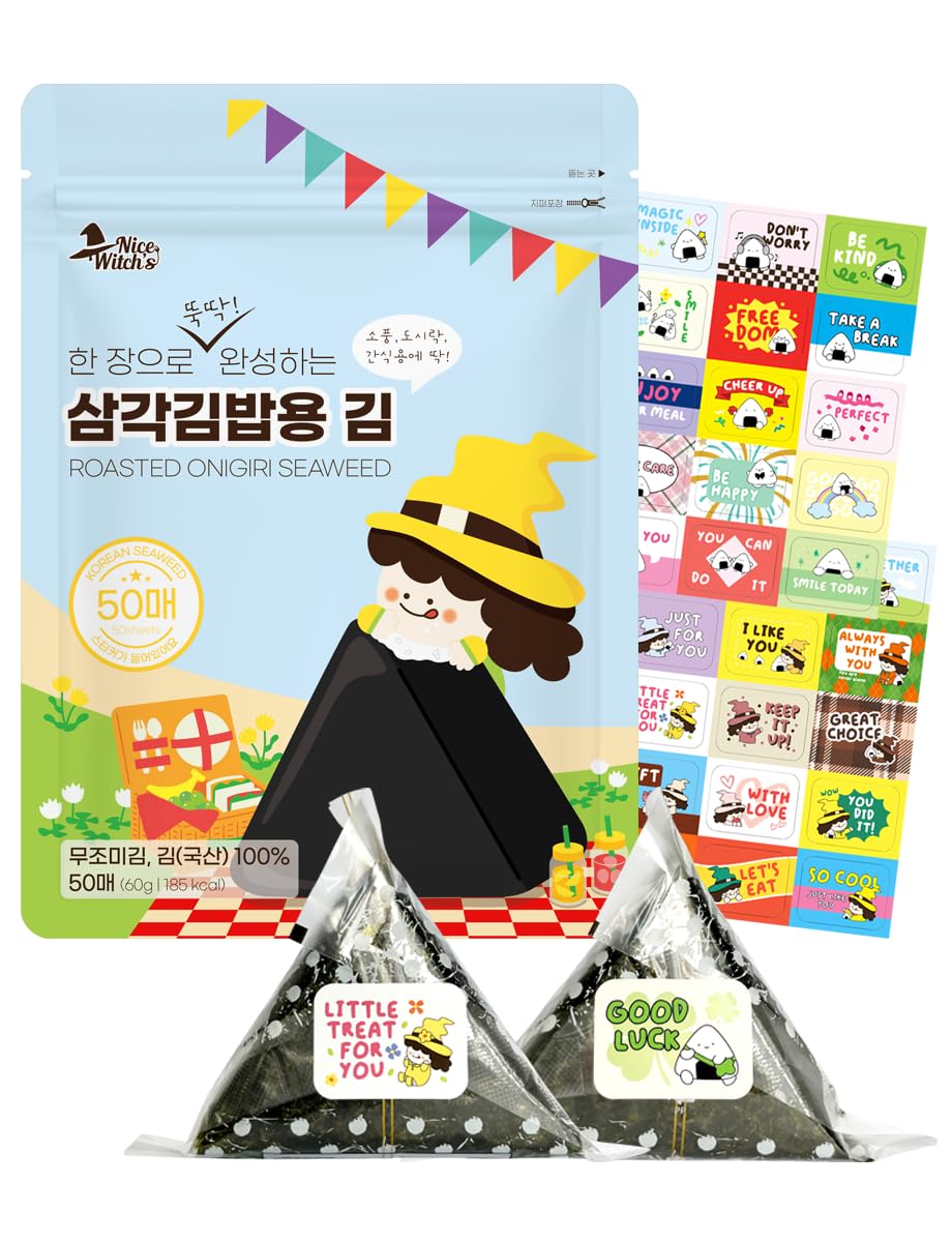 [50 sheets] Nice witchs Sea Wrappers for Triangle Rice Ball - Korean Gimbap Nori  Onigiri Sheets for Easy Homemade Cooking