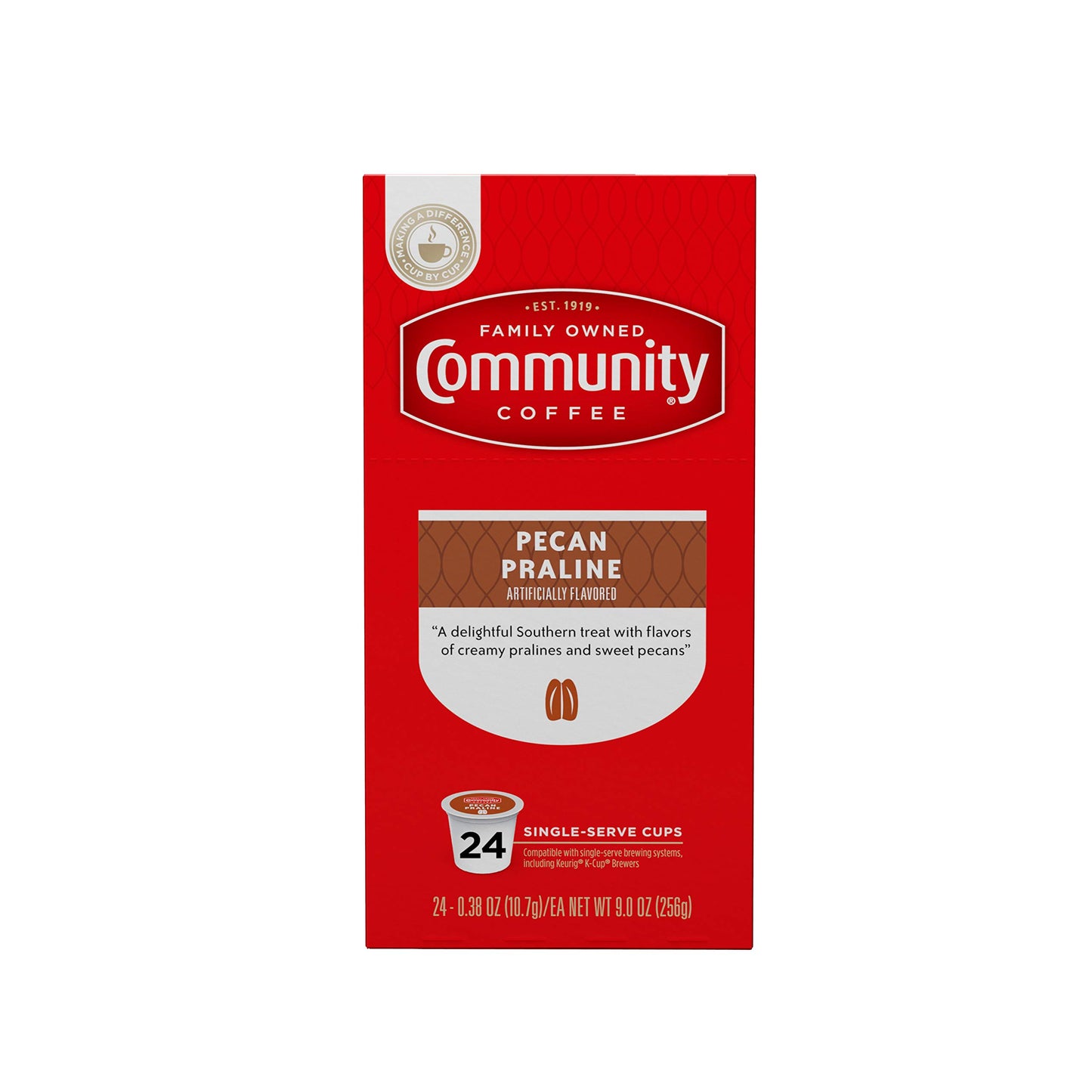 Community Coffee Pecan Praline Flavored Coffee Pods, Medium Roast, 96 Count, Compatible with Keurig 2.0, 24 Count (Pack of 4)