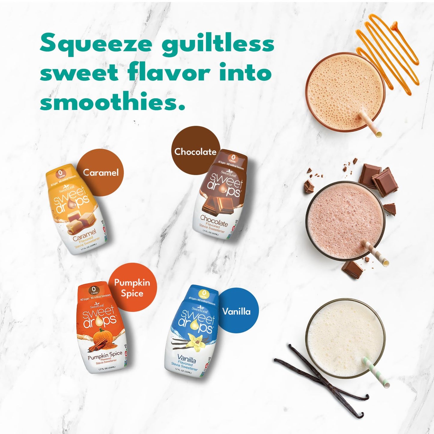 SweetLeaf Sweet Drops - Stevia Liquid Variety Pack, Chocolate, Caramel, Vanilla, Pumpkin Spice, Sugar-Free Coffee Syrup Alternat