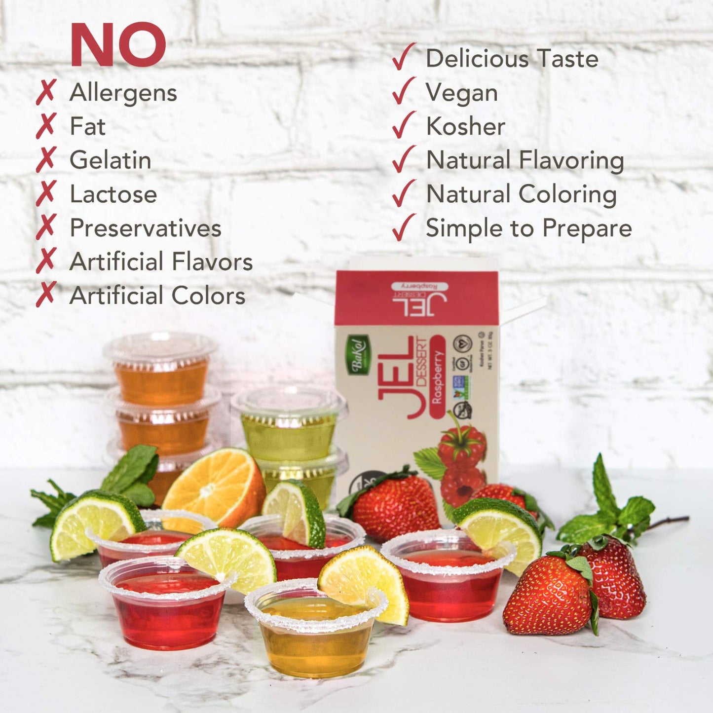 Bakol Jel Dessert - All Natural Vegan Dessert Mix - Kosher - Halal - No Artificial Sweeteners Flavors Or Colors - Strawberry Fla