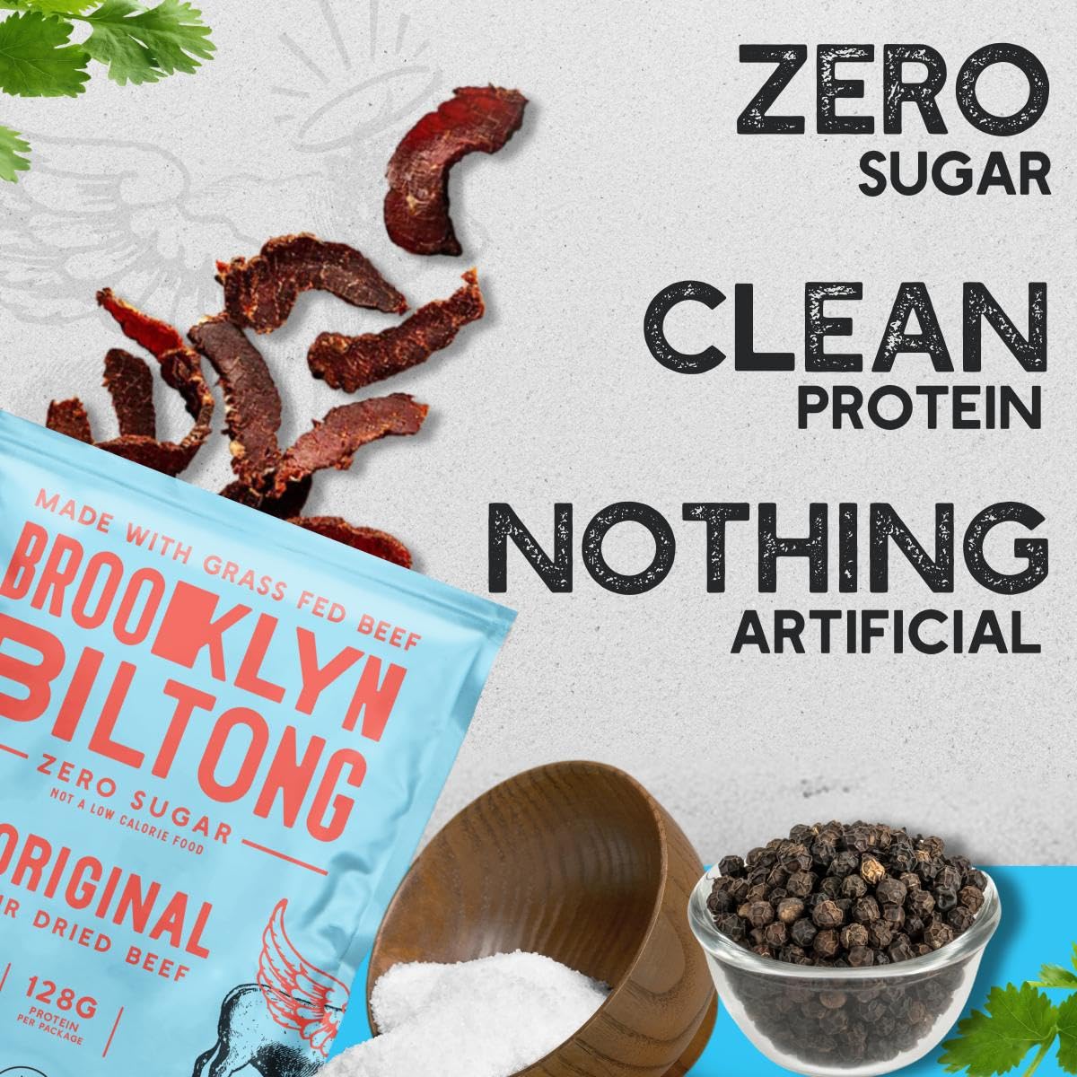 Brooklyn Biltong Air Dried Grass Fed Beef Snack, South African Beef Jerky (2 Oz, Pack Of 8)- Whole30 Approved, Paleo, Keto, Glut