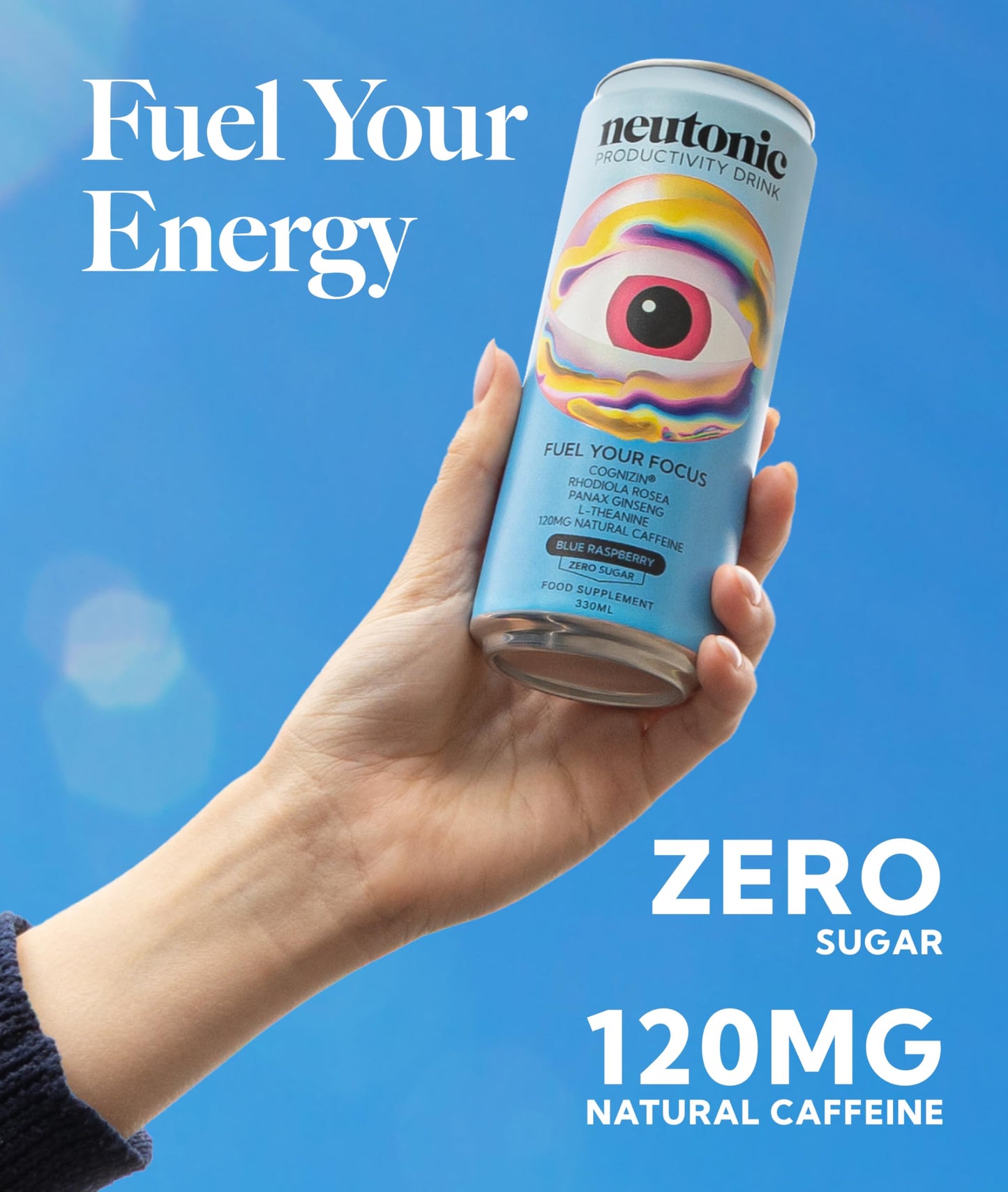 neutonic Nootropic Productivity Energy Drink | Blue Raspberry 12 Cans | 120mg Natural Caffeine  Zero Sugar | Support Memory  Mental Clarity  Cognitive Function | Boost Focus  Energy  Brain Health