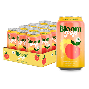 Bloom Pop Prebiotic Soda 12 Pack  Peach Pineapple  12Oz Cans | Prebiotic Soda For Gut Health  Low Calorie Soda  No Energy Blend  Healthy Soft Drink Alternative
