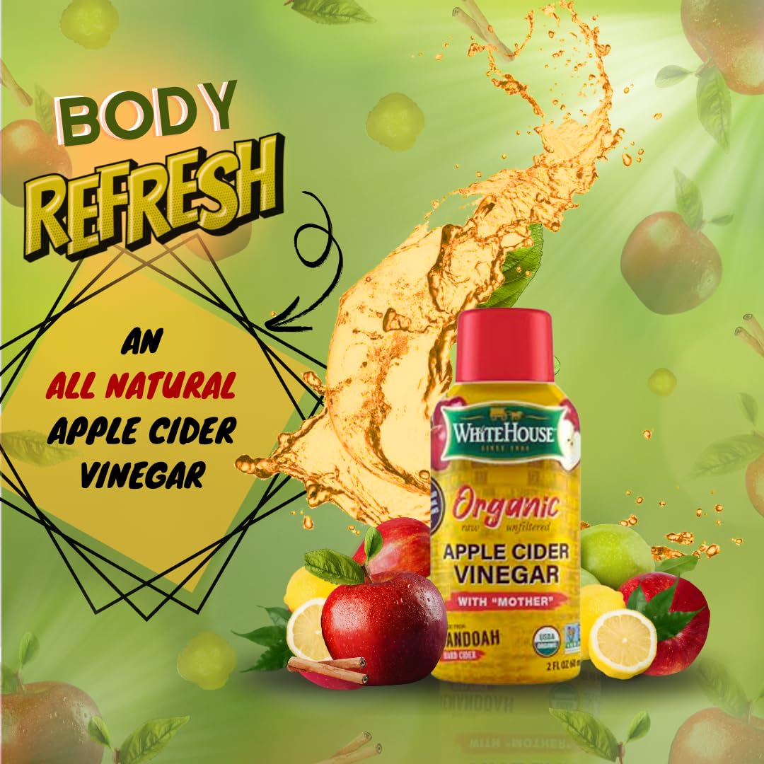 White House Organic Apple Cider Vinegar Shots, Raw Unfiltered, 2 Ounce, Pack of 24