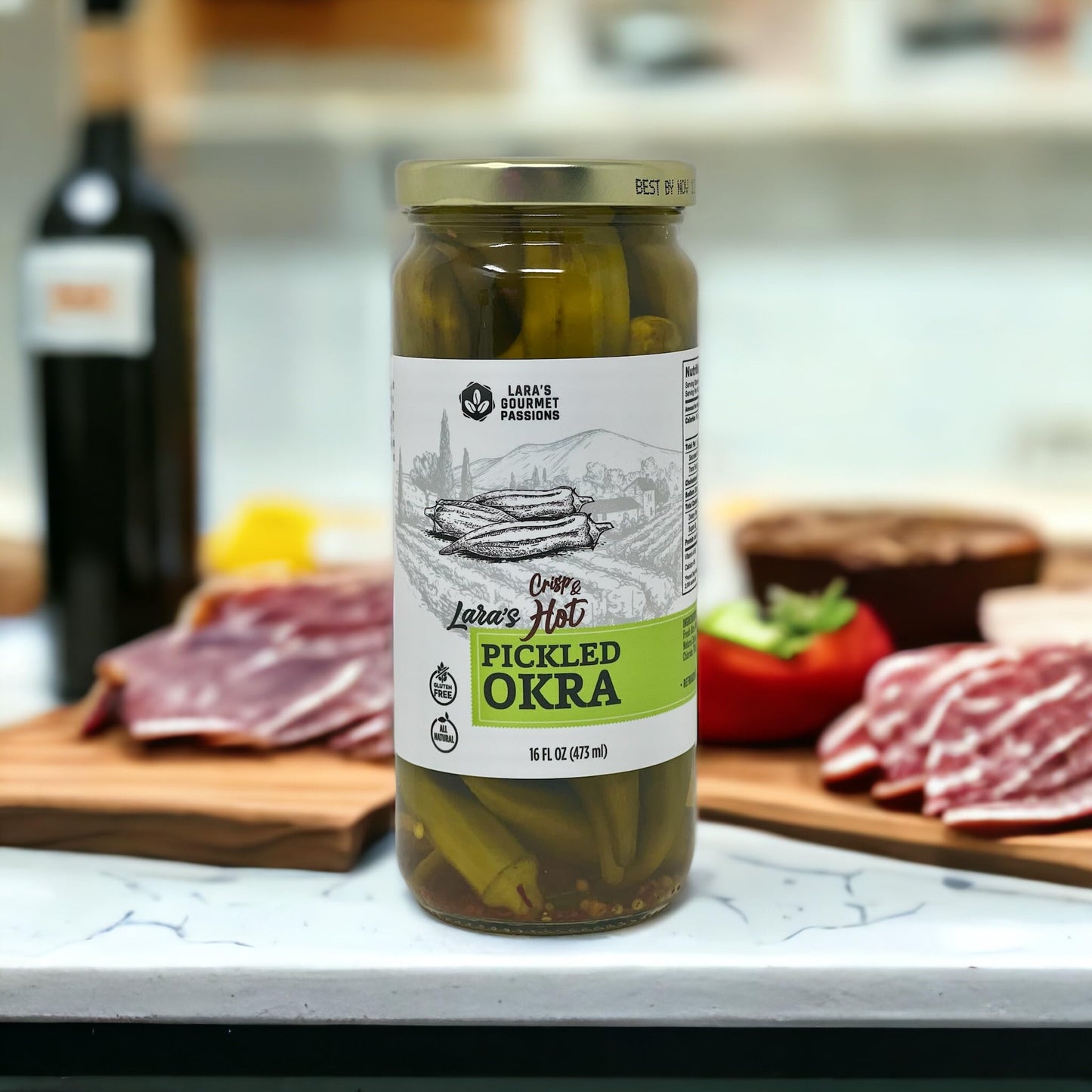 Lara'S Crisp And Hot Pickled Okra - (Pack Of 2, 16 Fl Oz Each) - Zesty Southern Style Spicy Okra, Ideal For Charcuterie Boards,