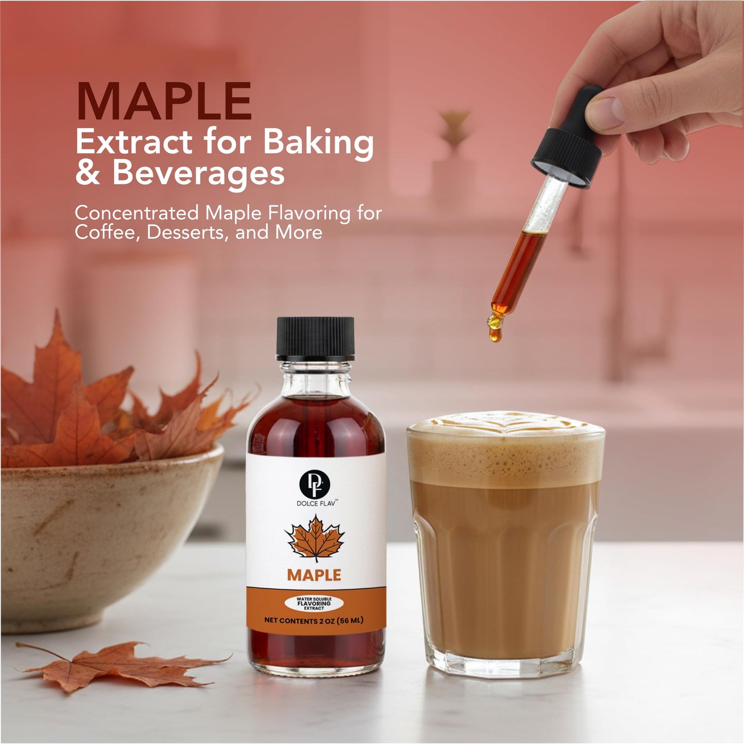Dolce Flav Maple Extract - 2 Ounce Water-Soluble Multipurpose Flavoring Ideal for Baked Goods  Beverages  Coffee  Desserts & Ice Cream - Perfect Kitchen Gift for Holidays