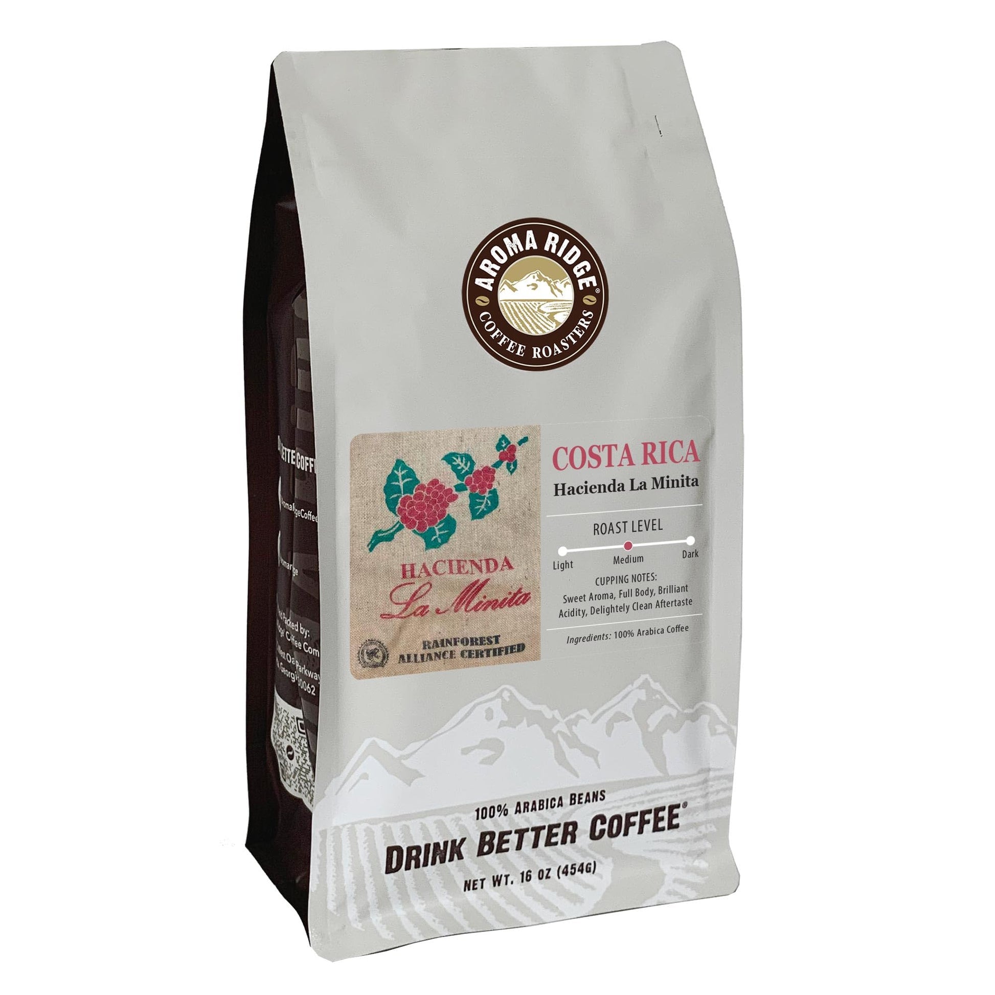 Aroma Ridge Whole Bean Coffee, Tarrazu Costa Rica, 16oz Medium Roast, Nutty-Sweet Aftertaste
