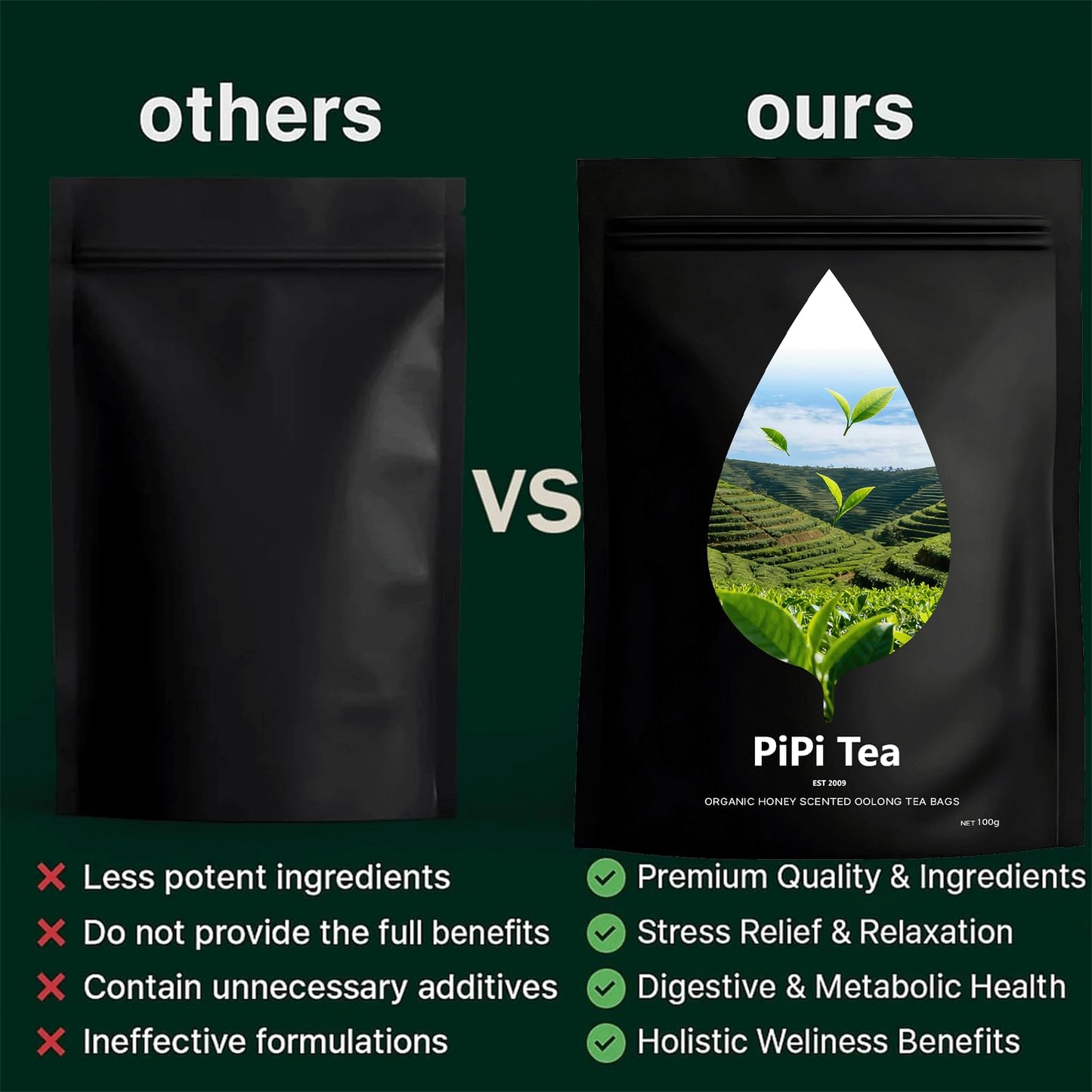 Pipi Tea Pipi Oolong Te  Extra Value 4g*25 Bags Selected Tea Leaves  Cortisol & Calming Tea for Stress Relief  Vegan  Non-GMO (1)