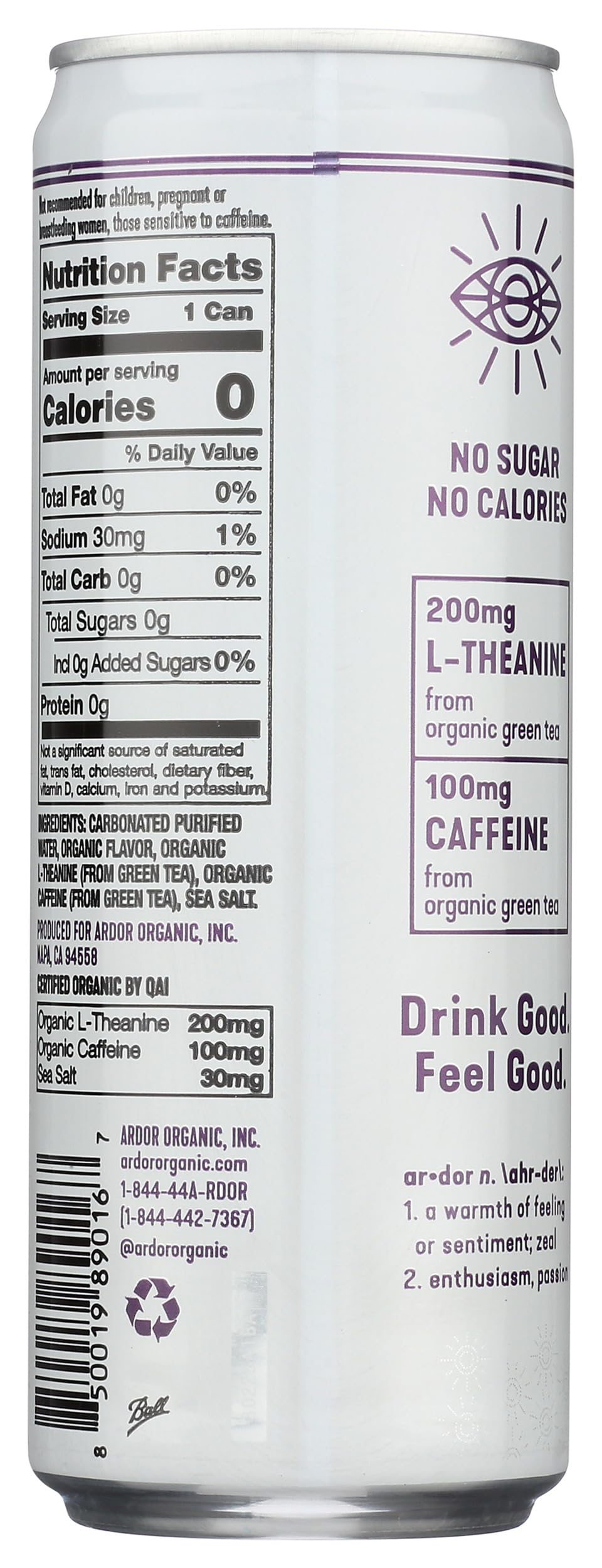 Ardor Organic Vanilla Blackberry Sparkling Energy Water, 12 FZ