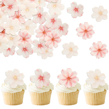 Ephlyn 54Pcs Edible Cherry Blossom Cake Decoration Spring Flowers Cupcake Toppers Wafer Paper Flowers Cake Decoration Wedding Bi