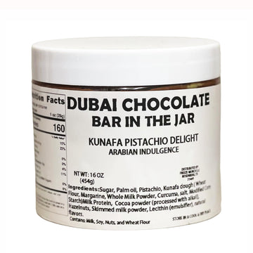 Dubai Chocolate Jar - Gourmet Rich Pistachio Kunafa Treat  Crunchy & Creamy Kunafa Pistachio Chocolate Spread Delight [Choose Flavor & Size] (1 Pound (16 Oz)  Dark Chocolate)