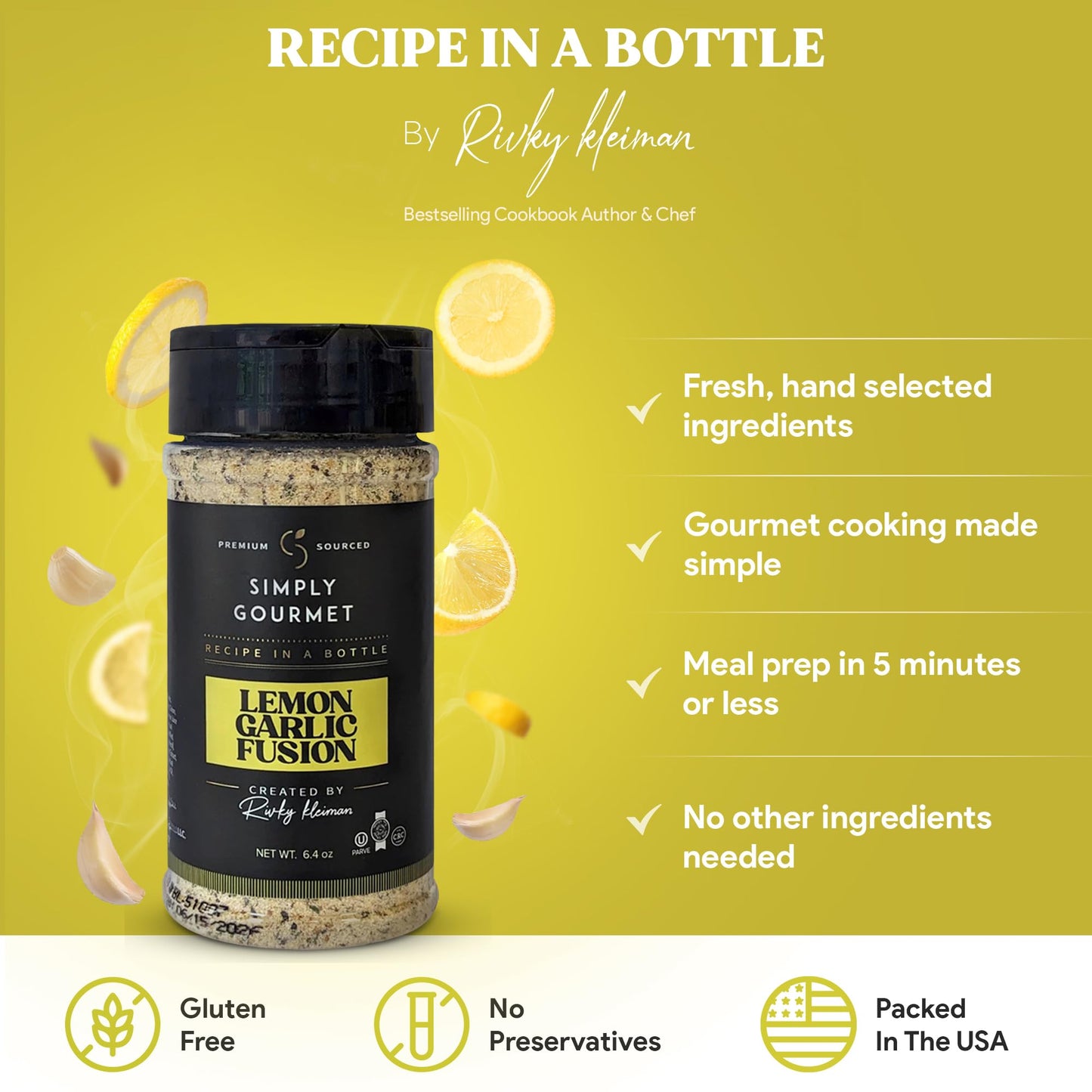 Recipe In A Bottle Lemon Garlic Seasoning - All Purpose Spice Blend - 6.4 oz
