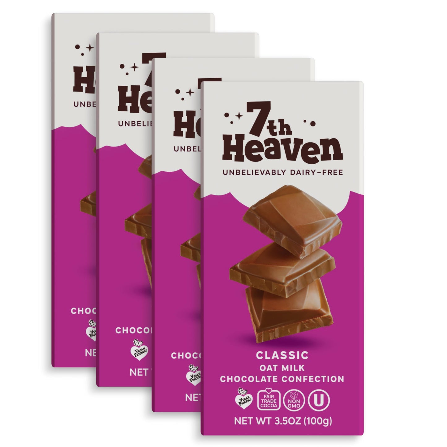 7TH HEAVEN Vegan Oat Milk Chocolate Bars - Dairy Free, 3.5oz, 4 Packs, Fair Trade Cocoa, Peanut Butter Filling, Kosher Parve