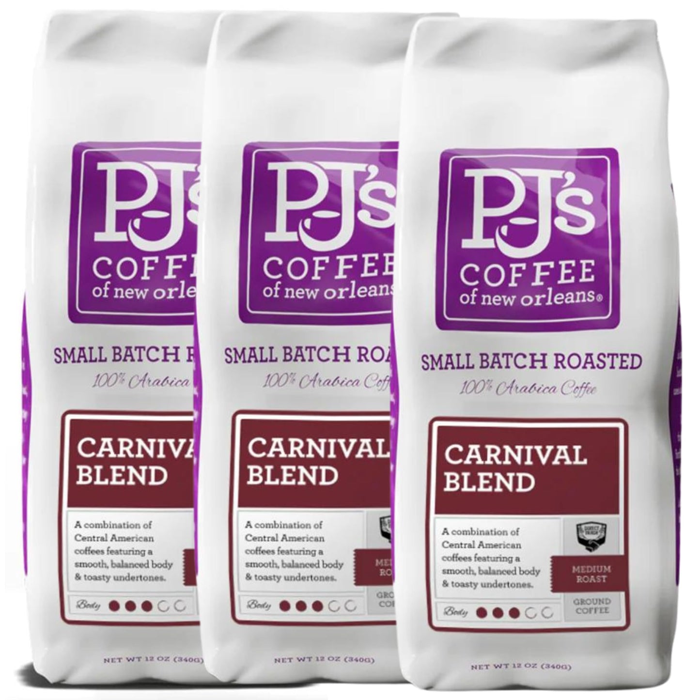 Pj'S Coffee - Carnival Blend Ground Coffee (Pack Of 3) - Nutty & Spicy Flavor Of New Orleans