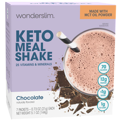 WonderSlim Keto Meal Replacement Shake, Chocolate, Low Carb, C8 MCTs, 12g Protein, Collagen, 25 Vitamins & Minerals, Gluten Free