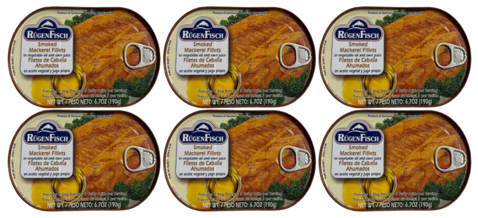 Rügen Fisch Herring & Mackerel Fillets in Assorted Sauces, 6.7 oz Pack of 6, Smoked Mackerel in Vegetable Oil