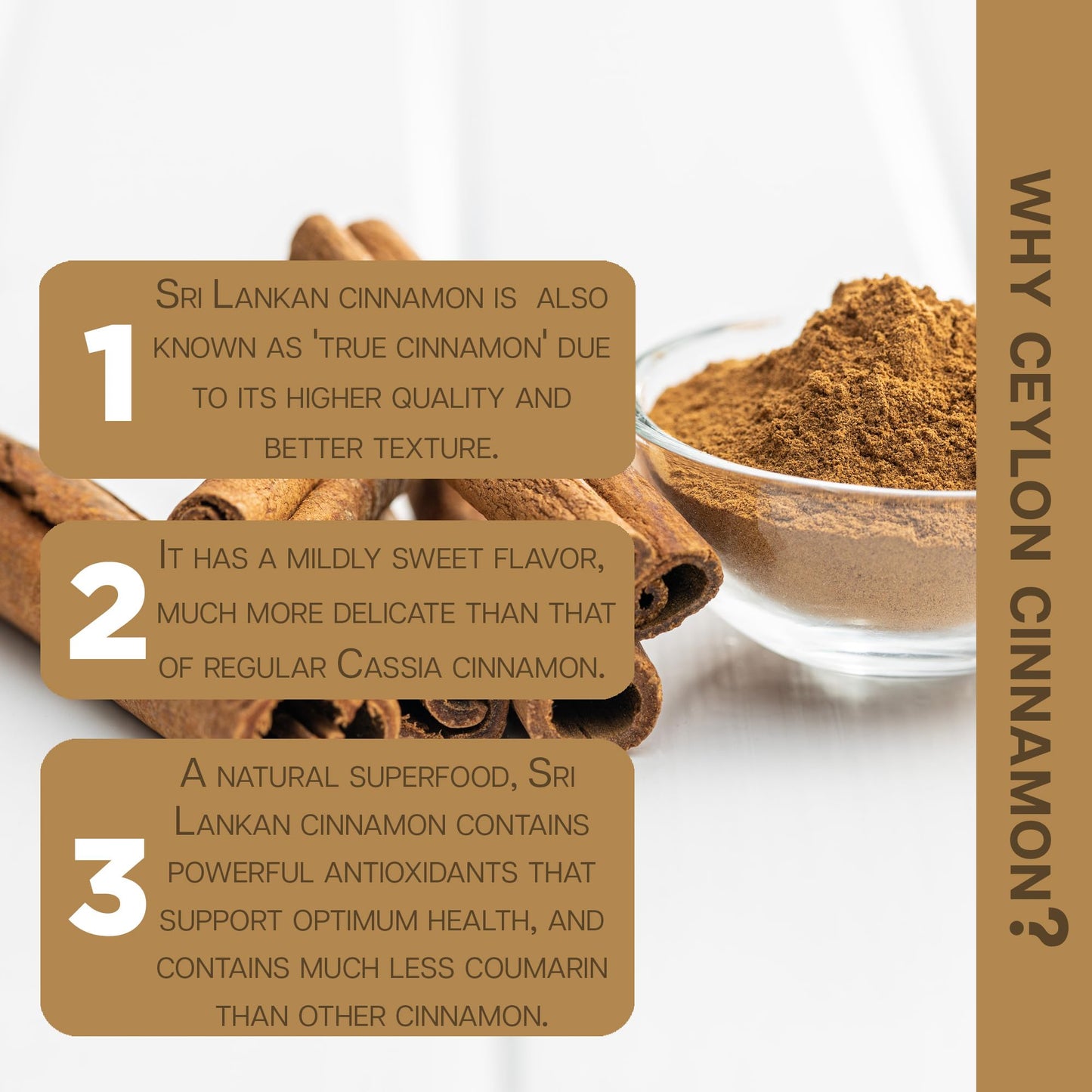 Gourmanity Select Organic Ceylon Cinnamon Powder, Natural Superfood With A Sweet Citrus Aroma And Delicate Flavor, True Ground C
