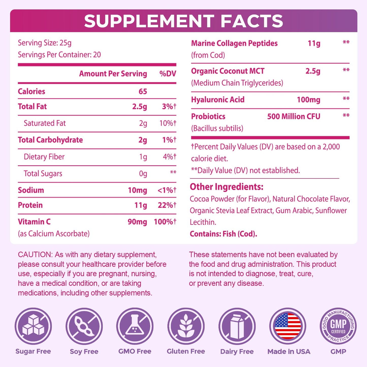 Nokuba Collagen Peptides Creamer Protein Coffee Powder  Marine Collagen with Coconut Mct  Hyaluronic Acid  Vitamin C & Probiotics for Hair Skin & Nails  Non Dairy  Chocolate Flavor  500g (20 Servings)