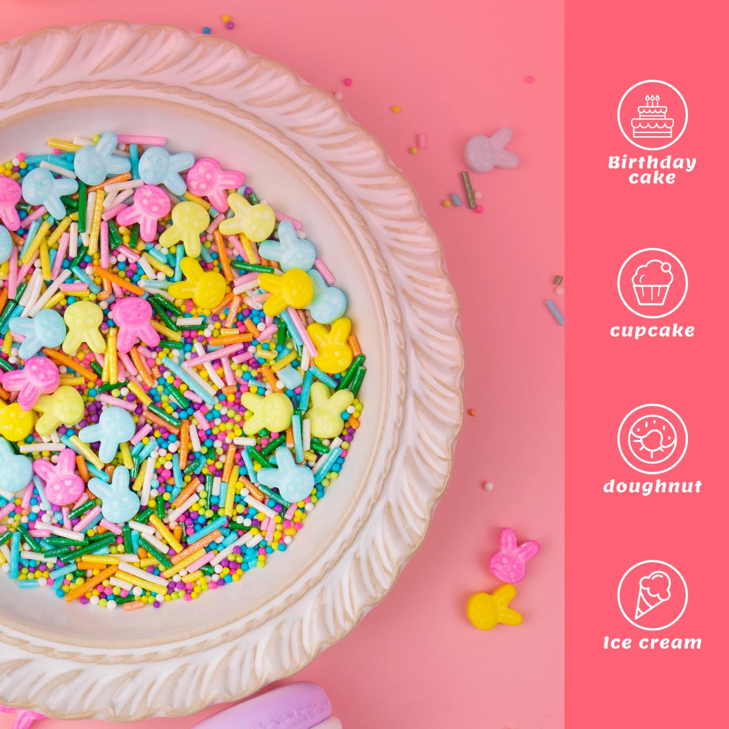 Pastel Sprinkles For Cake Decorating, 3.53Oz Spring Bunny Sprinkle Mix, Edible Easter Sprinkles For Baking, Ice Cream, Cookies,