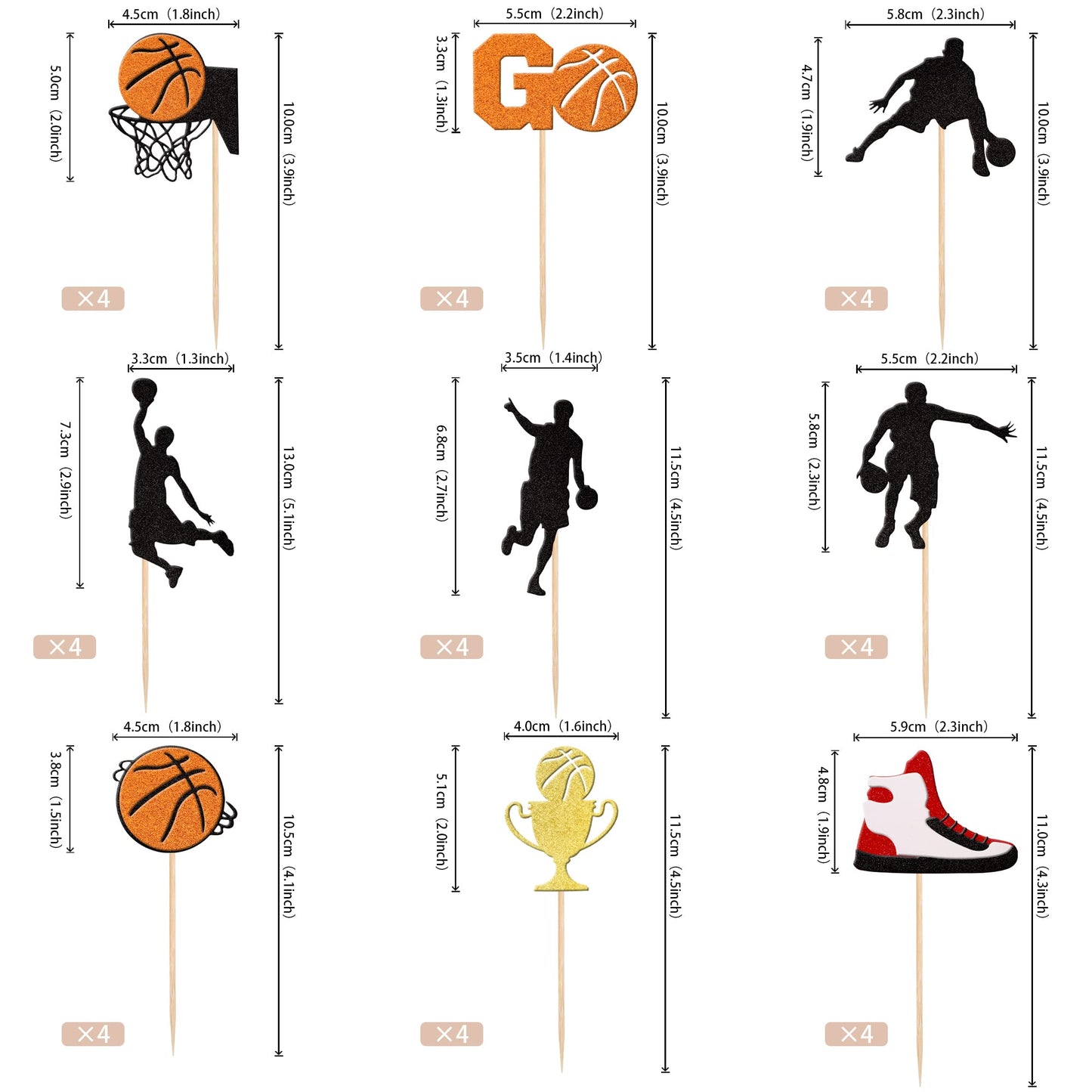 36 Pcs Basketball Cupcake Toppers Glitter Star Player Cupcake Picks Basketball Hoop Game Shoe Sports Ball Cake Decorations For Sports Theme Baby Shower Birthday Party Supplies