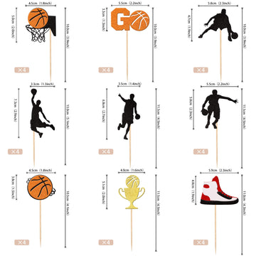36 Pcs Basketball Cupcake Toppers Glitter Star Player Cupcake Picks Basketball Hoop Game Shoe Sports Ball Cake Decorations For Sports Theme Baby Shower Birthday Party Supplies