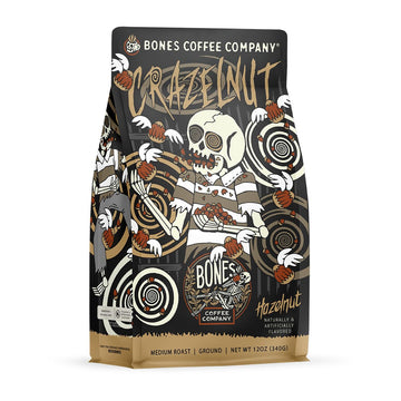 Bones Coffee Company Crazelnut Ground Coffee Beans Hazelnut Flavor | 12 Oz Flavored Coffee Gifts Low Acid Medium Roast Gourmet C