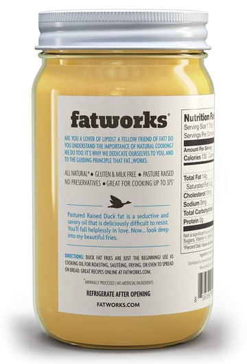 Fatworks Duck Fat Cooking Oil, Premium Gourmet, Kettle Rendered, Whole30, Keto, Paleo, 14 oz
