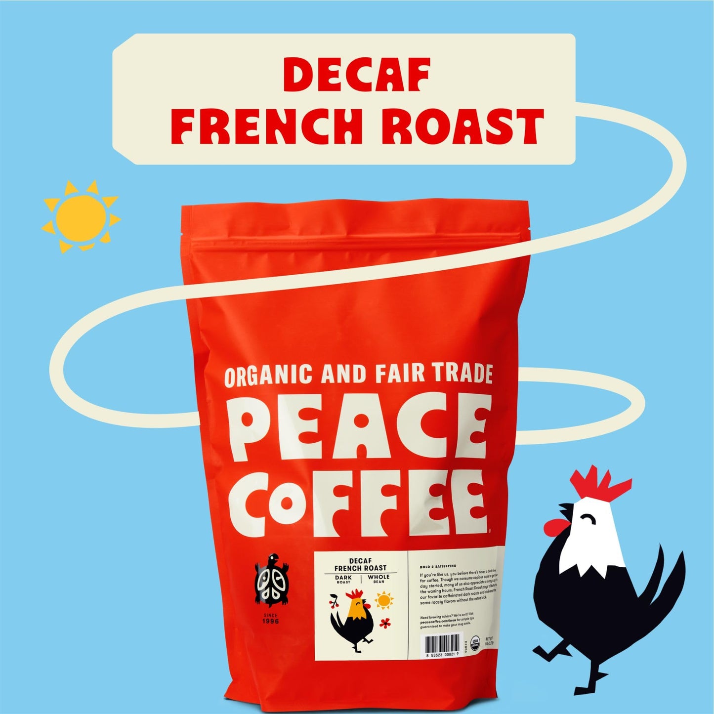 Peace Coffee Decaf French Roast, Organic Fair Trade Whole Bean Coffee, 5lb Bag