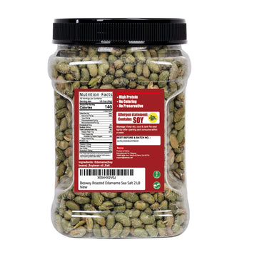 Besway Sea Salt Dry Roasted Edamame 2 Lb, High Protein Crunchy Snack, Non-Gmo, Vegan, Gluten-Free, Transparent Plastic Jar 906 G