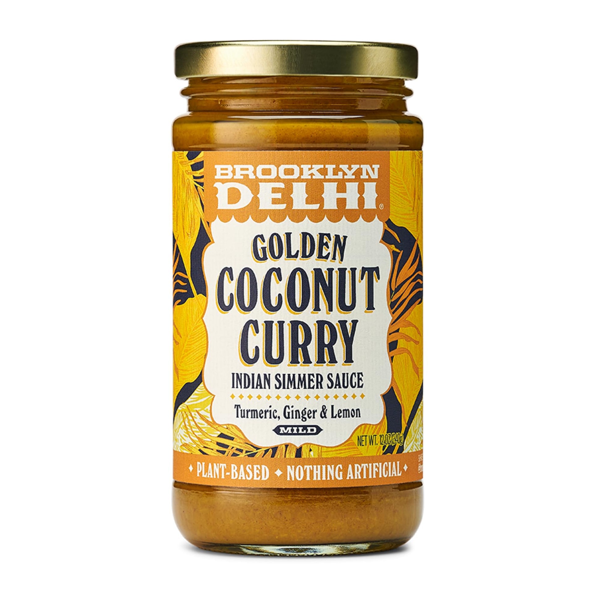Brooklyn Delhi Golden Coconut Curry - Indian Simmer Sauce with Turmeric, Ginger, Lemon, & Coriander - 12 Ounces - Mild Enough fo