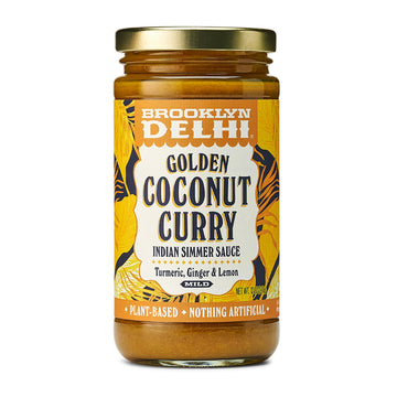 Brooklyn Delhi Golden Coconut Curry - Indian Simmer Sauce with Turmeric, Ginger, Lemon, & Coriander - 12 Ounces - Mild Enough fo