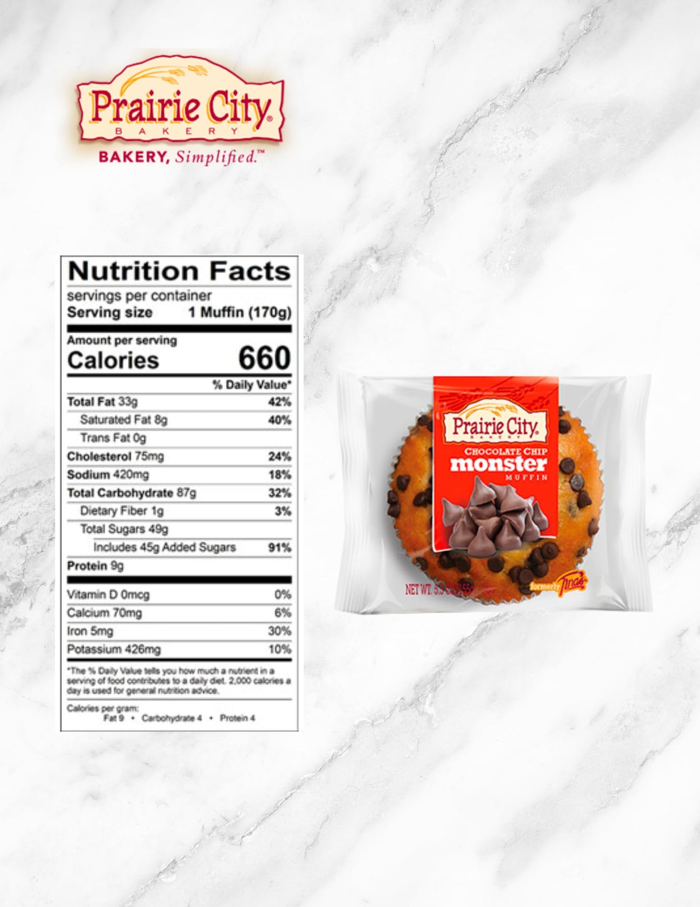 Prairie City Bakery Monster Muffins Variety Pack - Individually Wrapped, 6 Oz Each - Blueberry, Banana Nut & Chocolate Chip (Pac