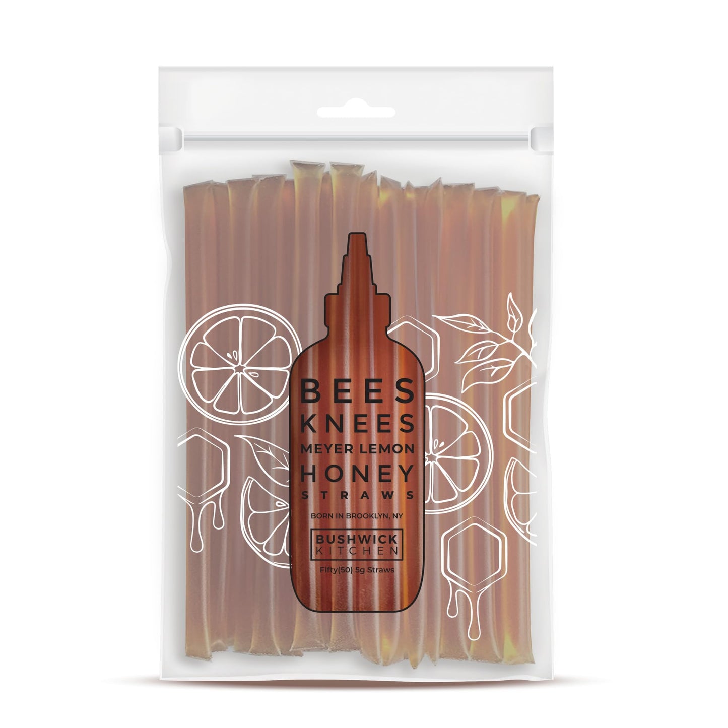 Bees Knees Meyer Lemon Honey Sticks, 50 Sticks, 1Tsp Each, Wildflower Honey Straws Infused With A Bright Citrus Squeeze, Foodie 